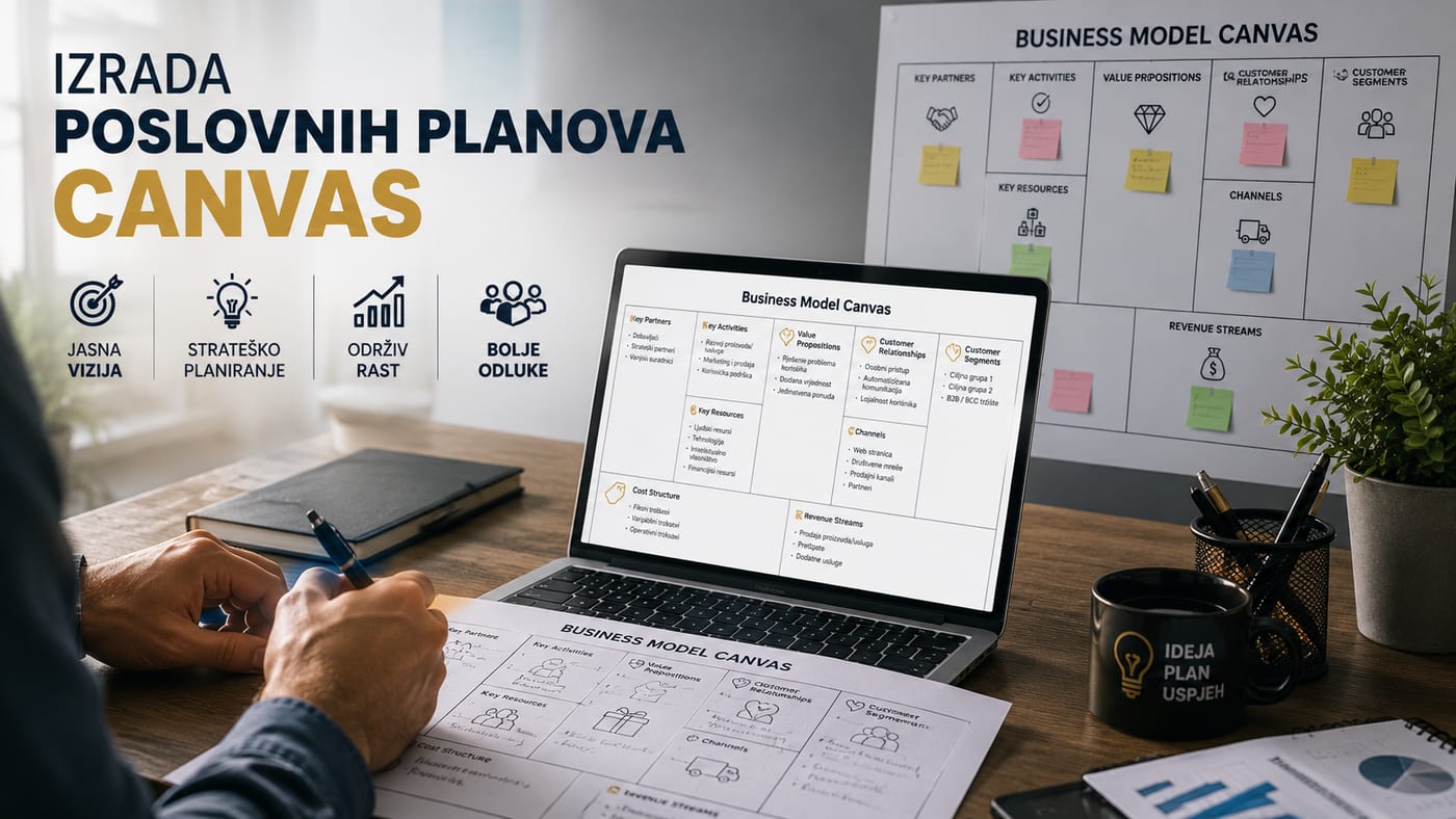 Izrada poslovnih planova i Business Model Canvas na laptopu